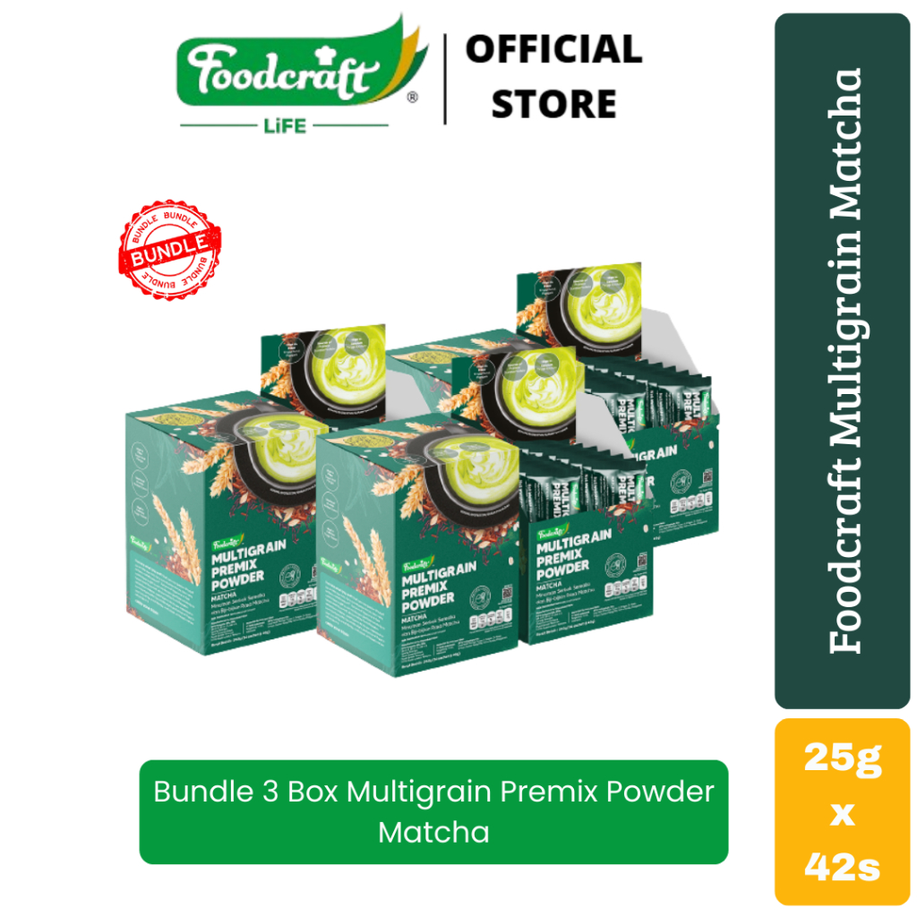 [Bundle 3 Box] Foodcraft Multigrain Powder Rasa Matcha Minuman Sereal Diet Meal Replacement Premix S