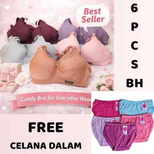 FREE CD 6PCS BH Bra Sport Wanita Perempuan Dewasa Tanpa Kawat dan Busa Tipis