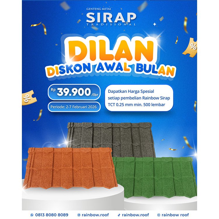 GENTENG METAL RAINBOW SIRAP DISKON AWAL BULAN TERMURAH BERGARANSI ORIGINAL