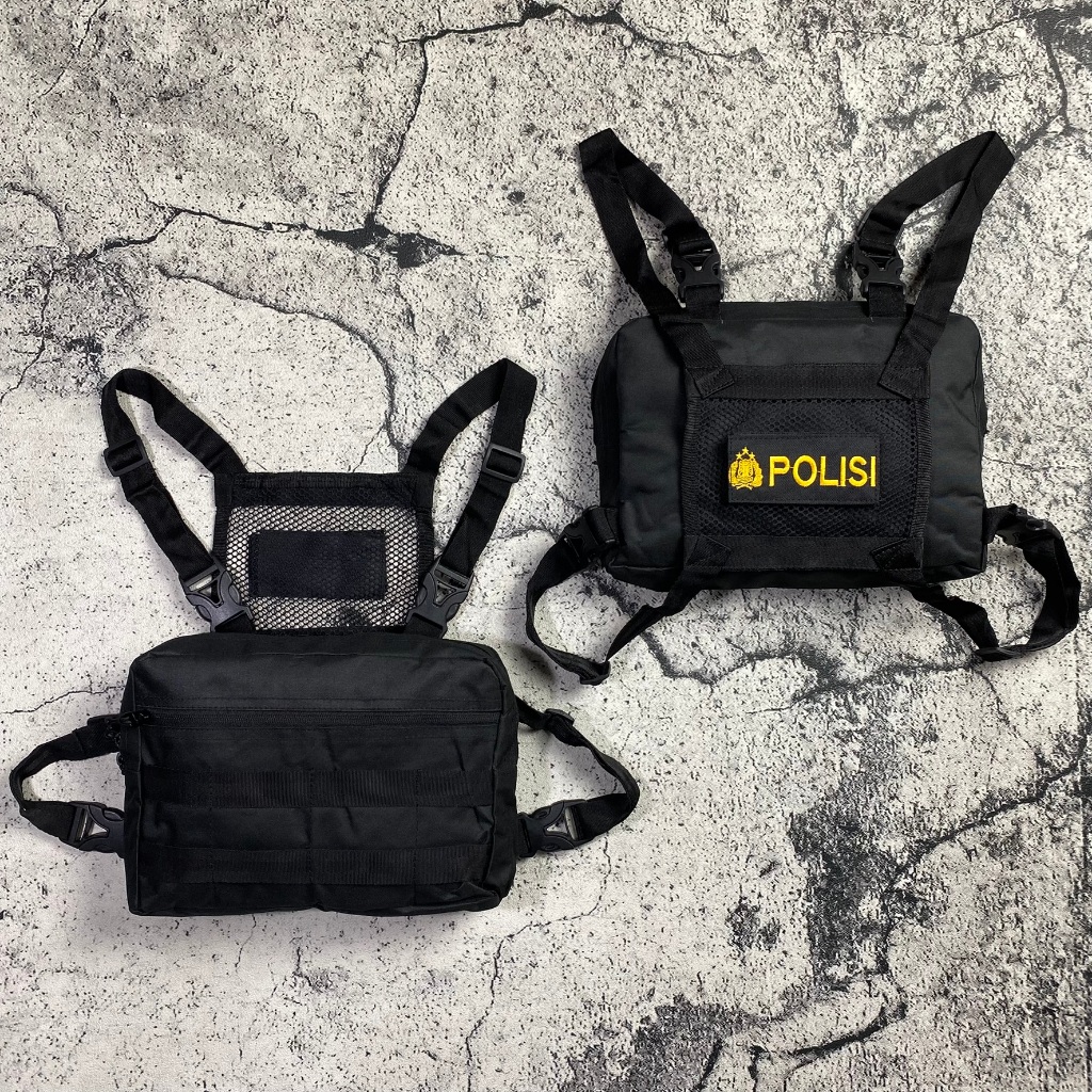 Tas Dada POLISI Tactical Chest Bag Tactical POLRI Hitam Polos