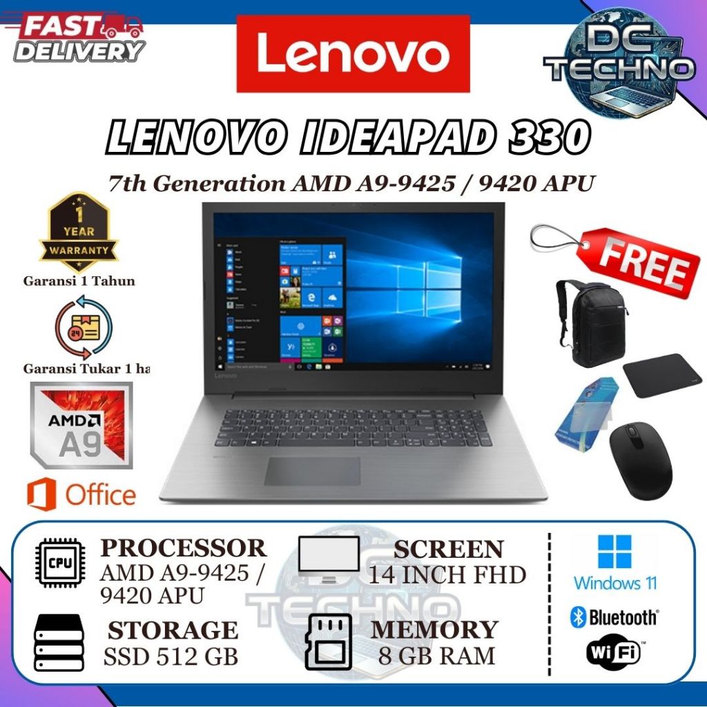 LENOVO IDEAPAD 330 AMD A9-9425 - RAM 8GB - SSD 512GB - 14 INCH - LAPTOP LENOVO IP330