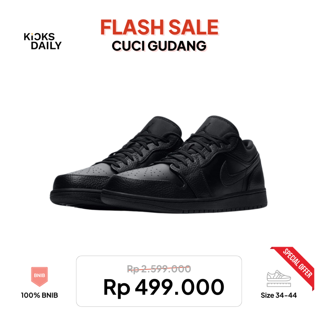 Sepatu Sneakers Air Jordan 1 Low Triple Black "FULL BLACK"