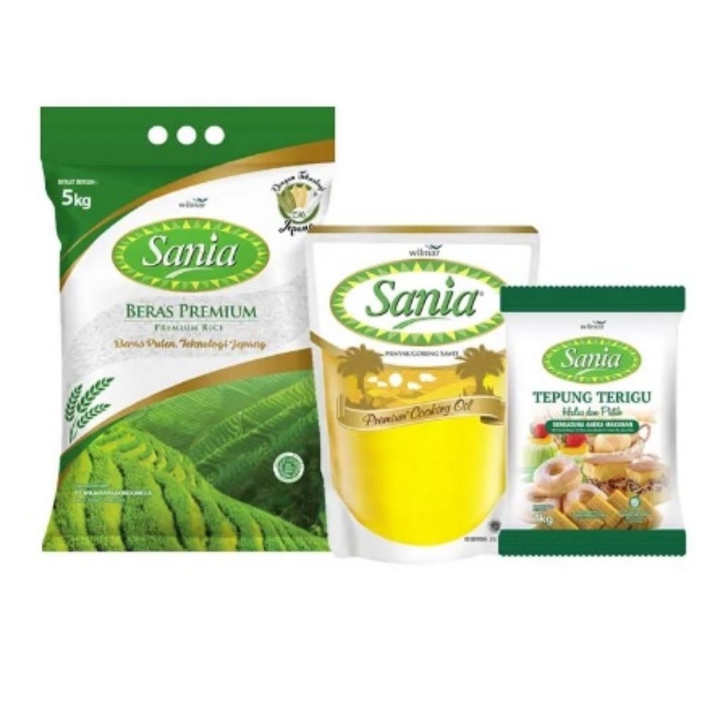 paket beras 5 kg minyak goreng dan tepung sania