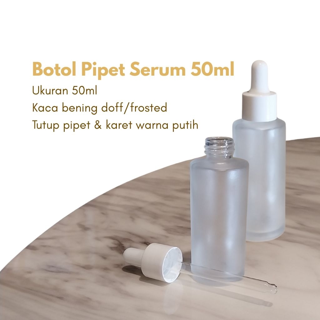 Botol Pipet Serum 50ml Bening Doff Frosted Kaca Tebal - Wadah Serum