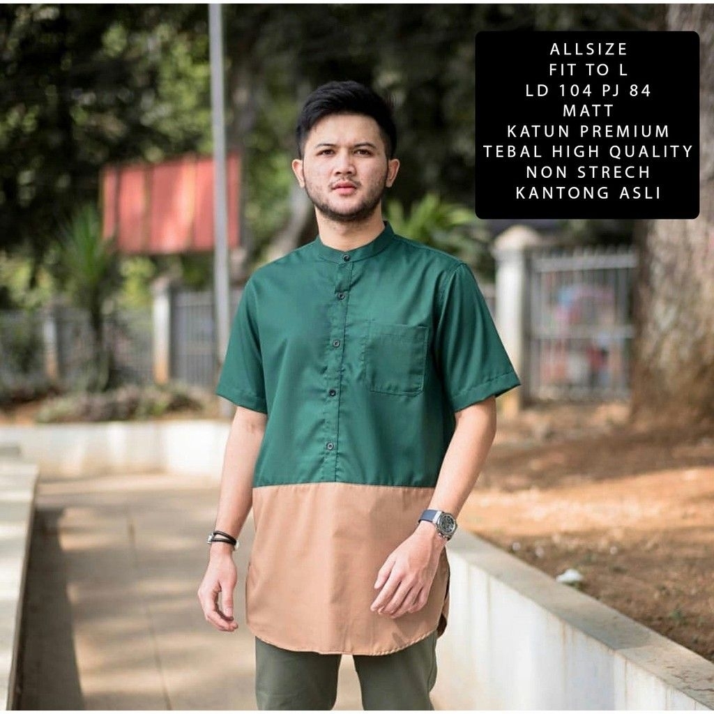 RINGGA -BAJU KOKO KURTA AYAH PRIA LENGAN PENDEK 2 WARNA KATUN TOYOBO PREMIUM M L XL XXL JUMBO PRIA A