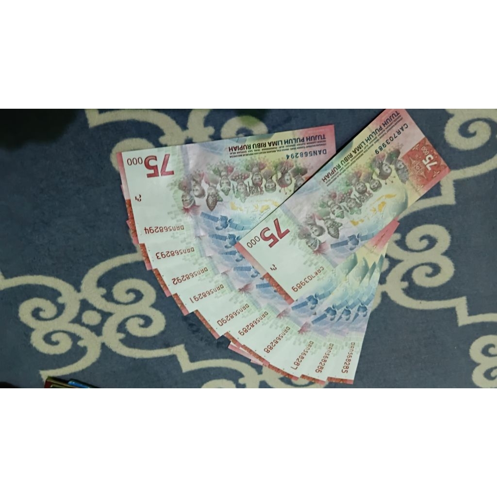UANG KEMERDEKAAN 75RB ASLI NO SERI URUT