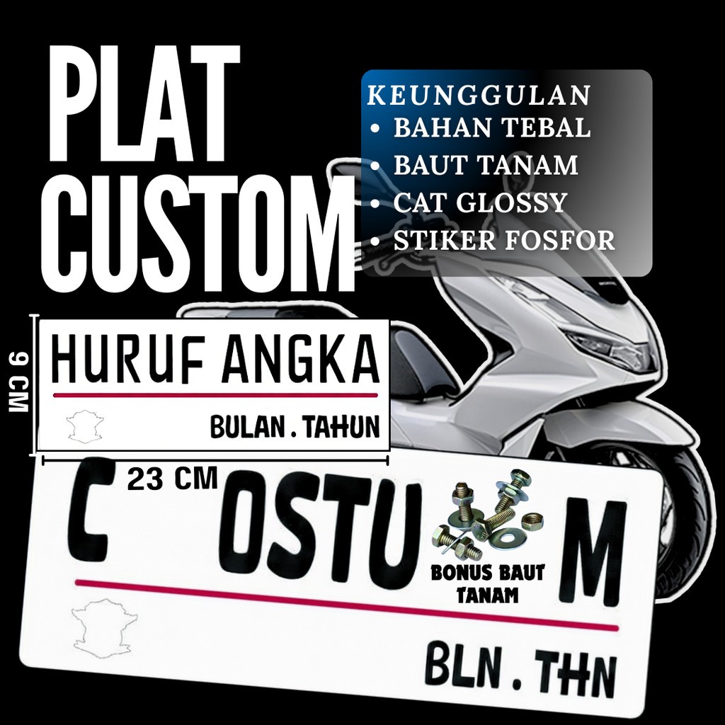 Custom Plat Motor  Baut Tanam / BIKIN PLAT BEBAS CUSTOM WARNA SUDAH BAUT TANAM / CUSTOM WARNA PLAT /