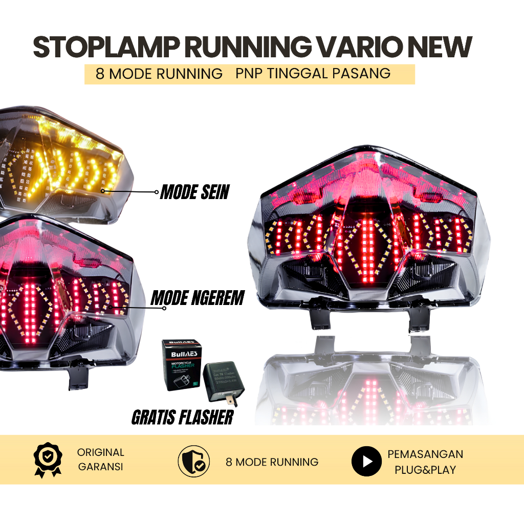 lampu stoplamp belakang vario 125 150 new mode running 8 mode 3 in 1 vario led new