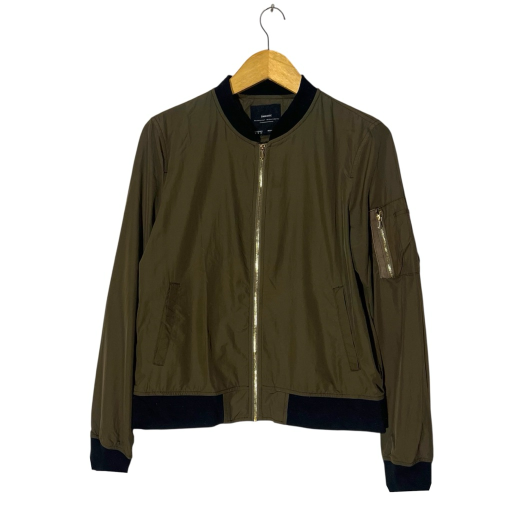 Zara Jacket Zip Army Green Basic Authentic Original