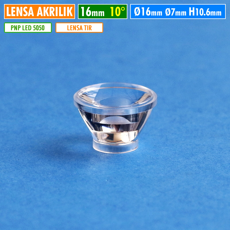 Lensa TIR 16mm 10 Derajat Akrilik Lampu Led 5050 Cree XML T6 SST Yinding 10 Degree Refleksi Internal