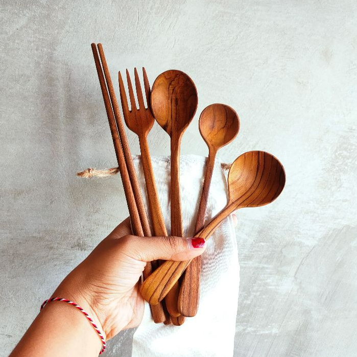 SUJEO KOREA SET - Sendok Korea/ Korea Set/ Sendok Kayu/ Garpu Kayu/ Sendok Soup Korea