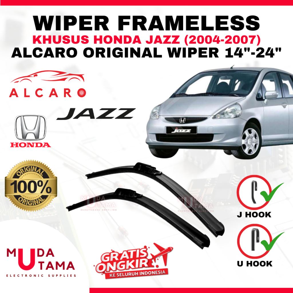 Wiper Frameless JAZZ 2004 s/d 2007 Original Alcaro - Sapu Kaca JAZZ - Wiper JAZZ Frameless - Wiper F