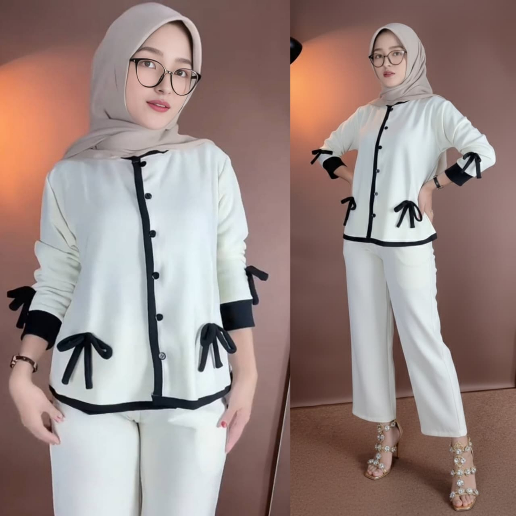 Nikita set rib knit import / set celana semi cutbray