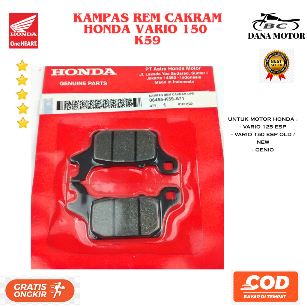 Kampas Rem Depan Vario 150 Ori / Kampas Rem Cakram Depan Honda Vario 125 Led Original premium - K59