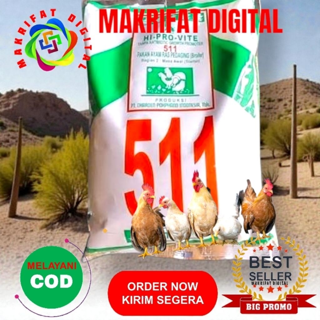 MAKRIFAT DIGITAL Paket 6 Kg Voer Pur Poer Pakan AYAM PEDAGING 511 Starter Booster Penggemuk DOC DOD 