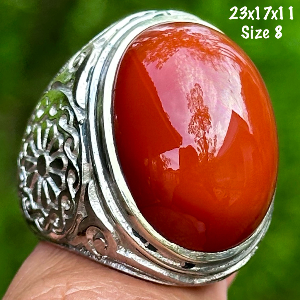 Cincin Batu Akik Natural Red Carnelian Kristal (asli alam)