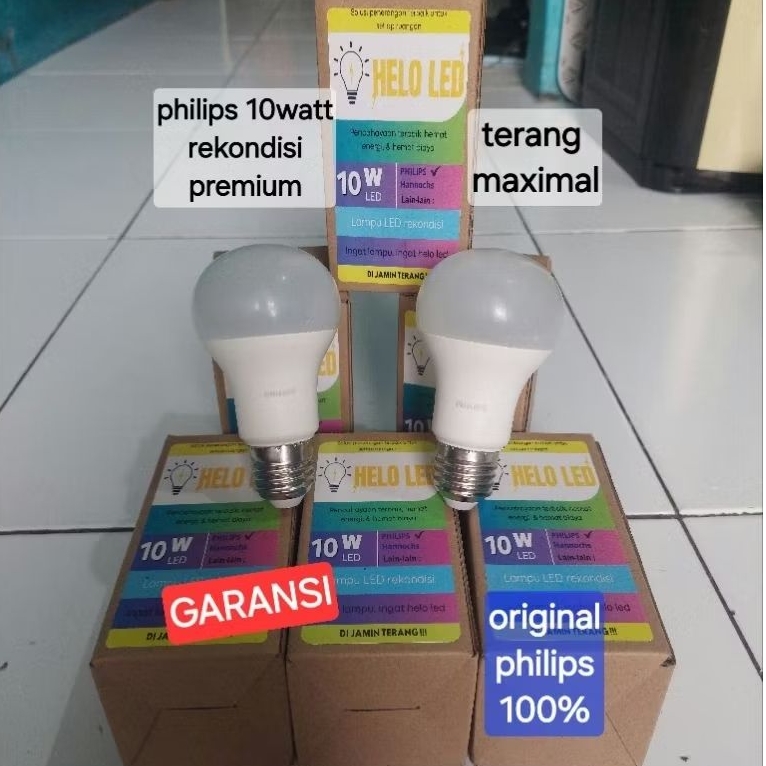 Lampu led philips 10 watt rekondisi/servisan mesin asli philips garansi putih terang tahan lama