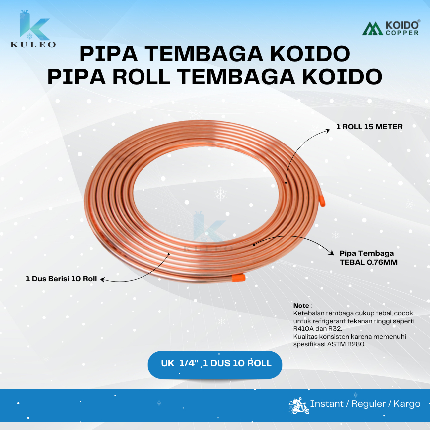 Pipa Tembaga Koido 1/4" - Pipa Tembaga Roll Koido 1/4inch 15m - Pipa Tembaga AC Koido 1/4 inch - Pip