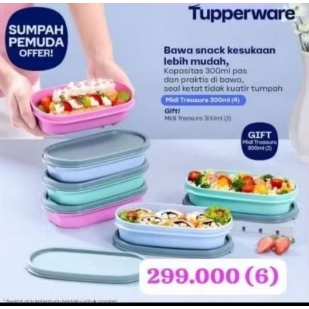 TEMPAT MAKAN OVAL 300 ml TUPPERWARE ORI harga per 3 pcs 3 warna