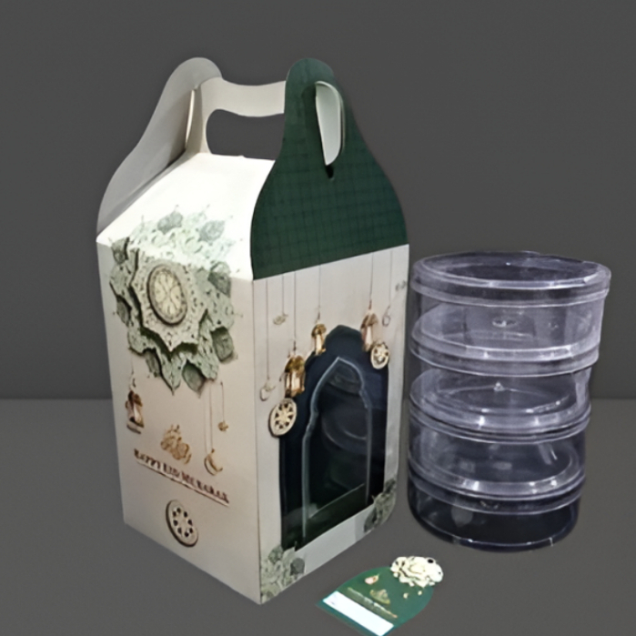 Gable Box Kue Kering Lebaran Ukuran 13x13x19 Cm Dus Kotak Muat 4 Toples 250 Gram Hampers Idul Fitri