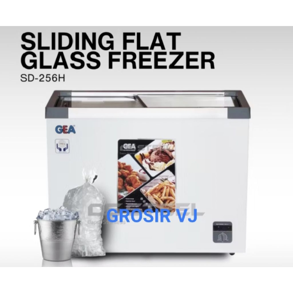 freezer box pintu kaca gea 300L/freezer sliding flat glass gea SD-256H