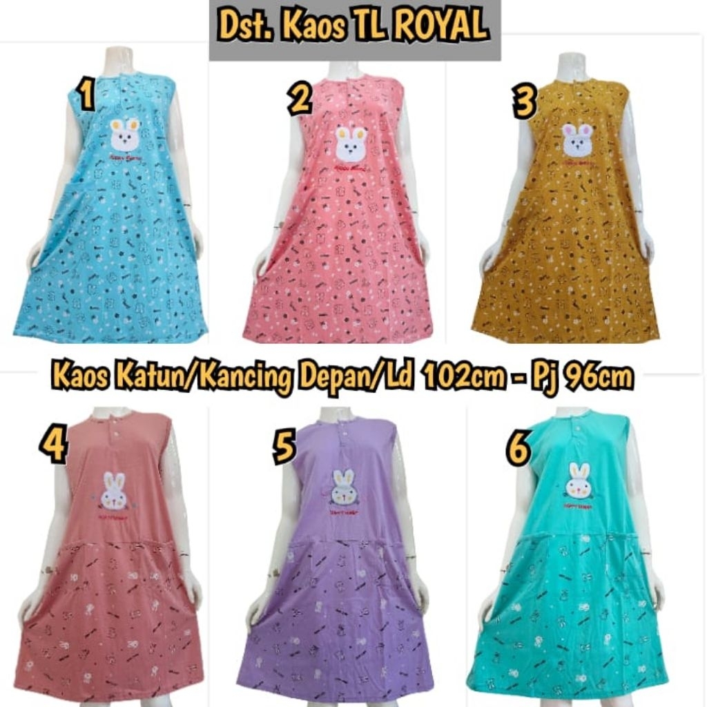 Baju Tidur Wanita Yukensi Daster Tanpa Lengan Bahan Kaos