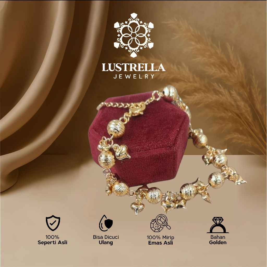 Gelang Wanita Charm Bola Love Mewah | Gelang Emas Look Premium Replika Emas Asli