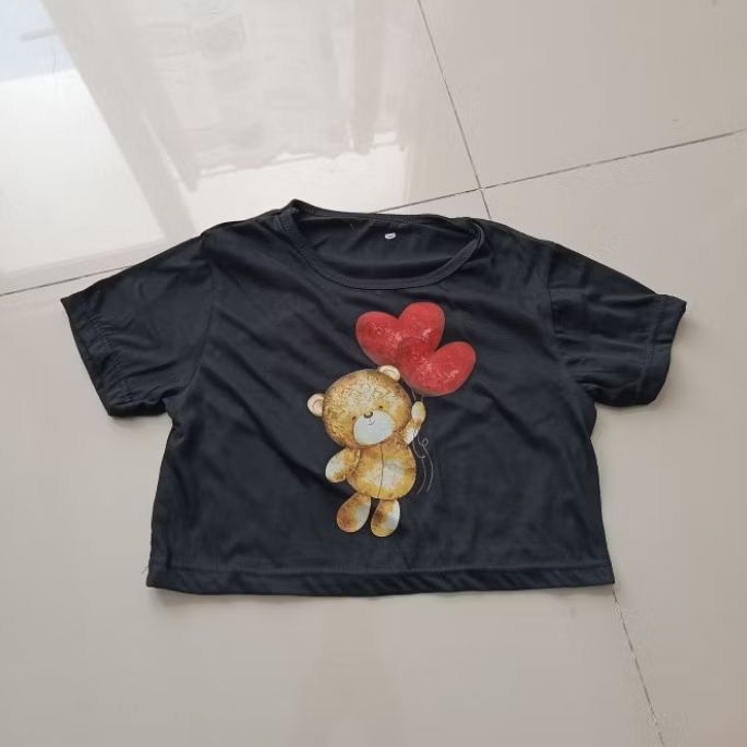 Baju Senam Nari Dance Gym Luaran Anak Hitam Elastis Cute Bear