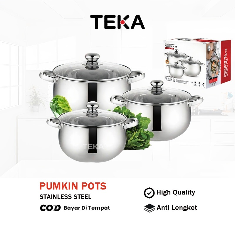TEKA  3PCS/SET 20cm 22cm 24cm Panci Sup Labu Stainless Steel Tebal Tersedia Dalam Kapasitas Kecil Se