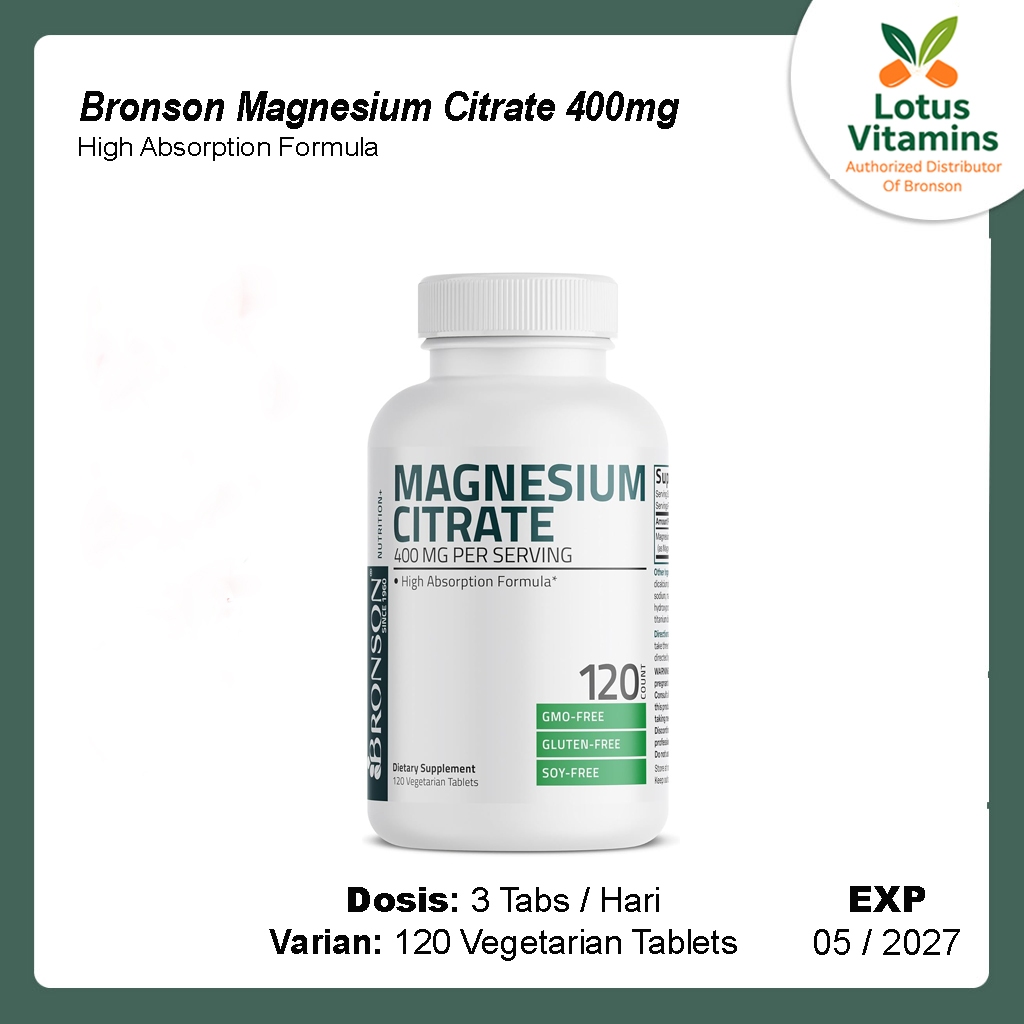 Bronson Magnesium Citrate 400mg High Absorption Non-GMO 120 Vegetarian Tablets
