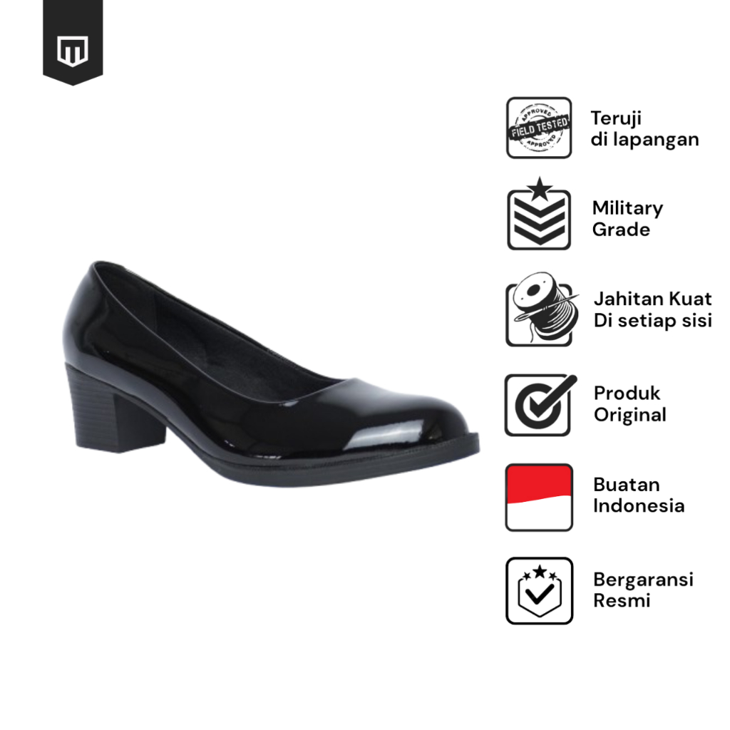 MOENUS Sepatu PDH Wanita Irish Glossy | Sepatu Formal Hitam Mengkilap PNS Kantor