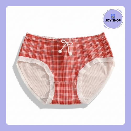 JOYSHOP Celana Dalam Wanita Katun Soft Breathable CD Motif Kotak Merah Lucu CD2201