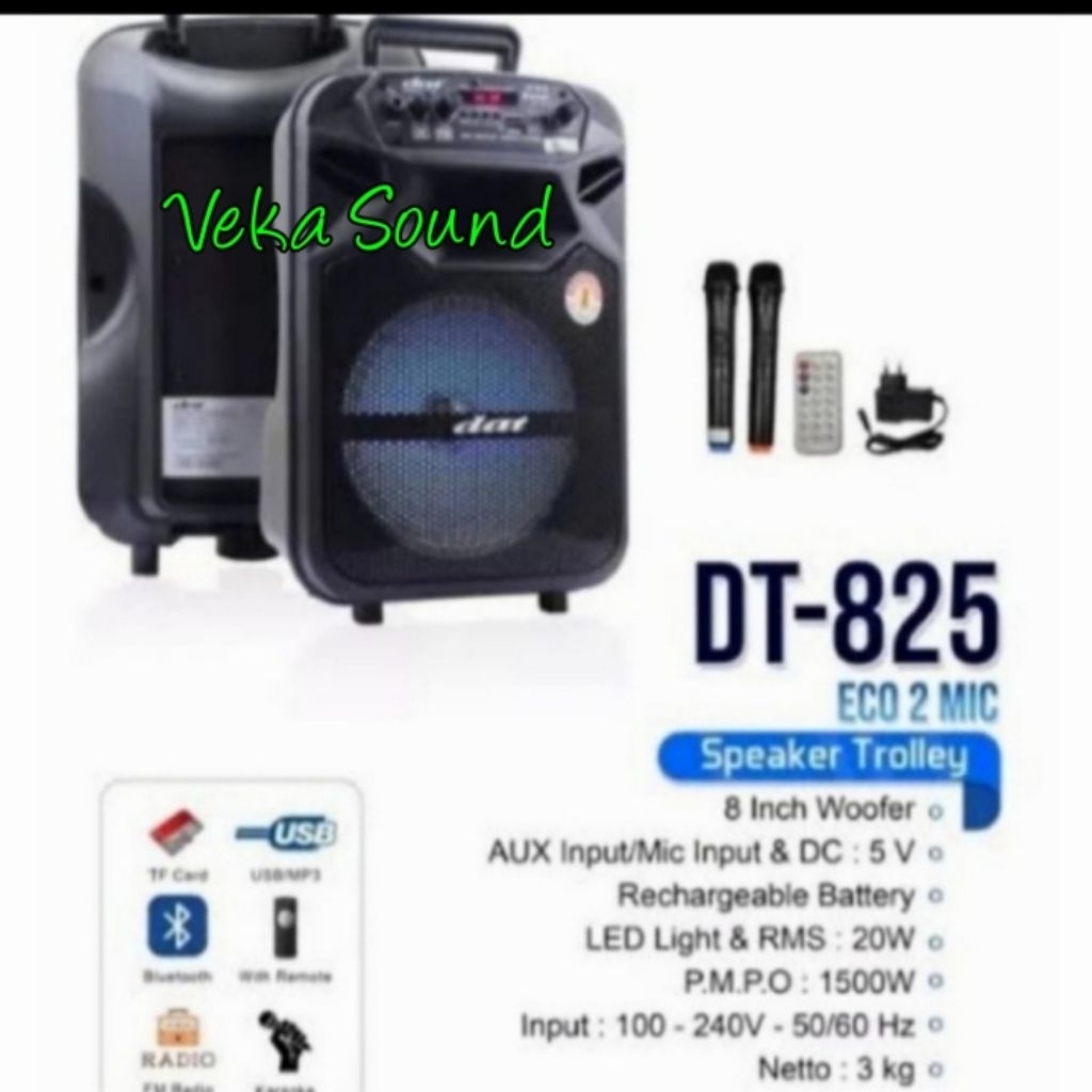 Speaker Portable DAT DT-825 / DT825 Original Free 2 Mic Pegang