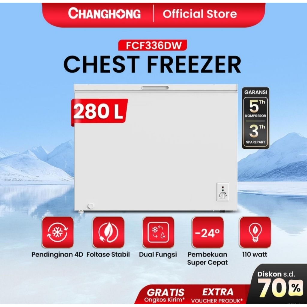 BOX FREEZER CHANGHONG 300L FCF336DW CHEST FREEZER CHANGHONG 300LITER
