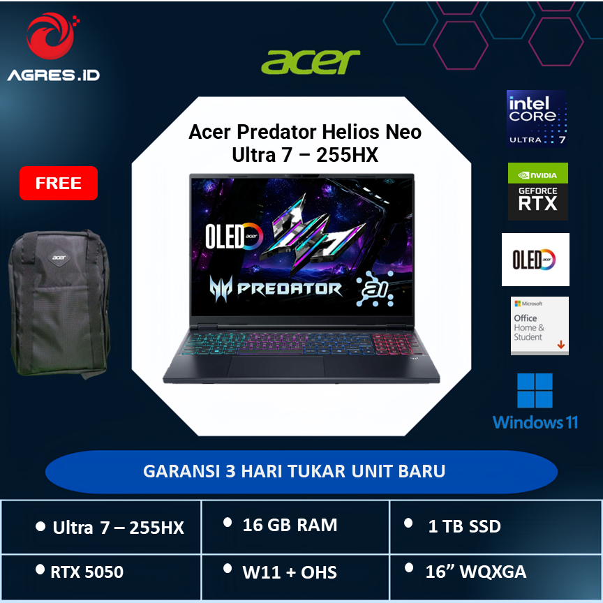 ACER PREDATOR HELIOS NEO 16S AI OLED ULTRA 7 255HX RTX5050