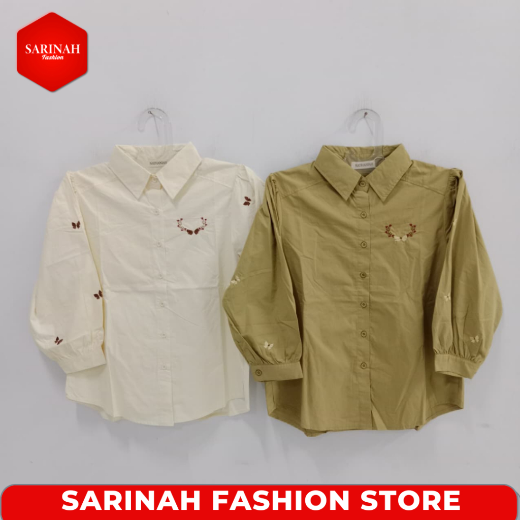 Blus Kemeja Lengan 7/8 Atasan Wanita Motif Pita