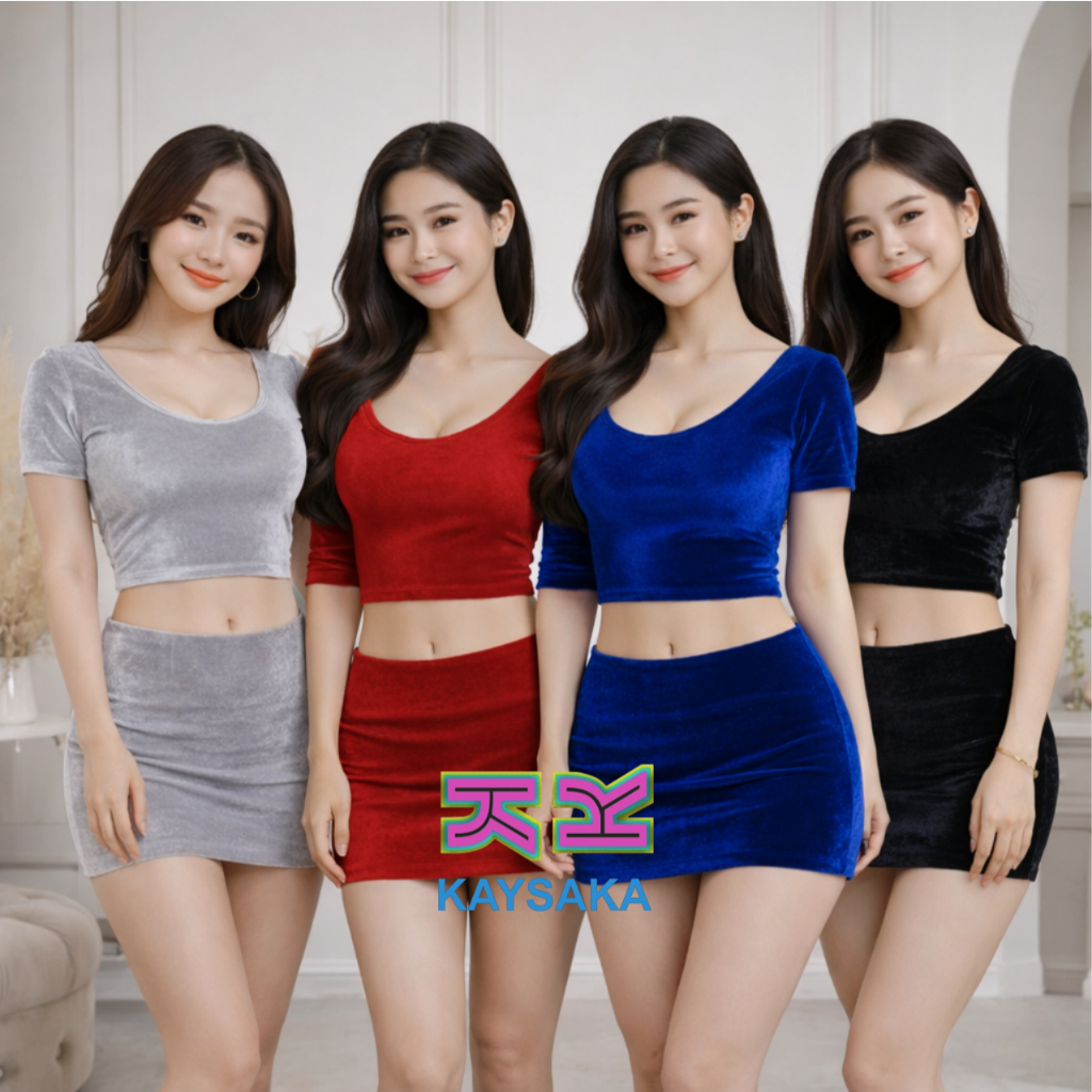 Crop Top Bludru Velvet Fit Body Soft Luxury Wanita | Sexy Crop Top Wanita Dewasa Korean Style | Atas