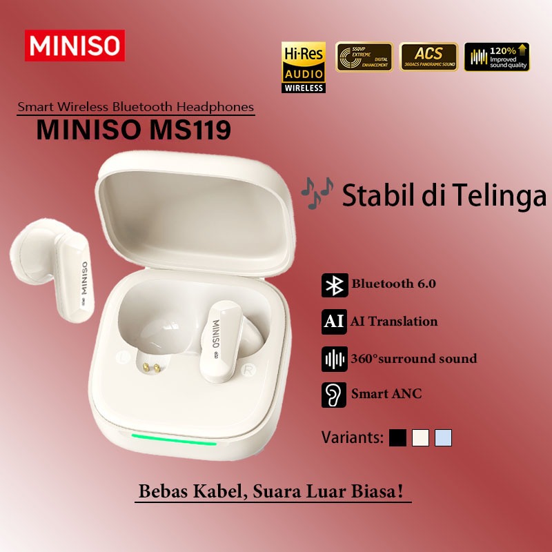 MINISO MS119 Bluetooth Earphone Wireless Headset AI Translation Bluetooth 6.0 TWS ENC Noise Cancelli