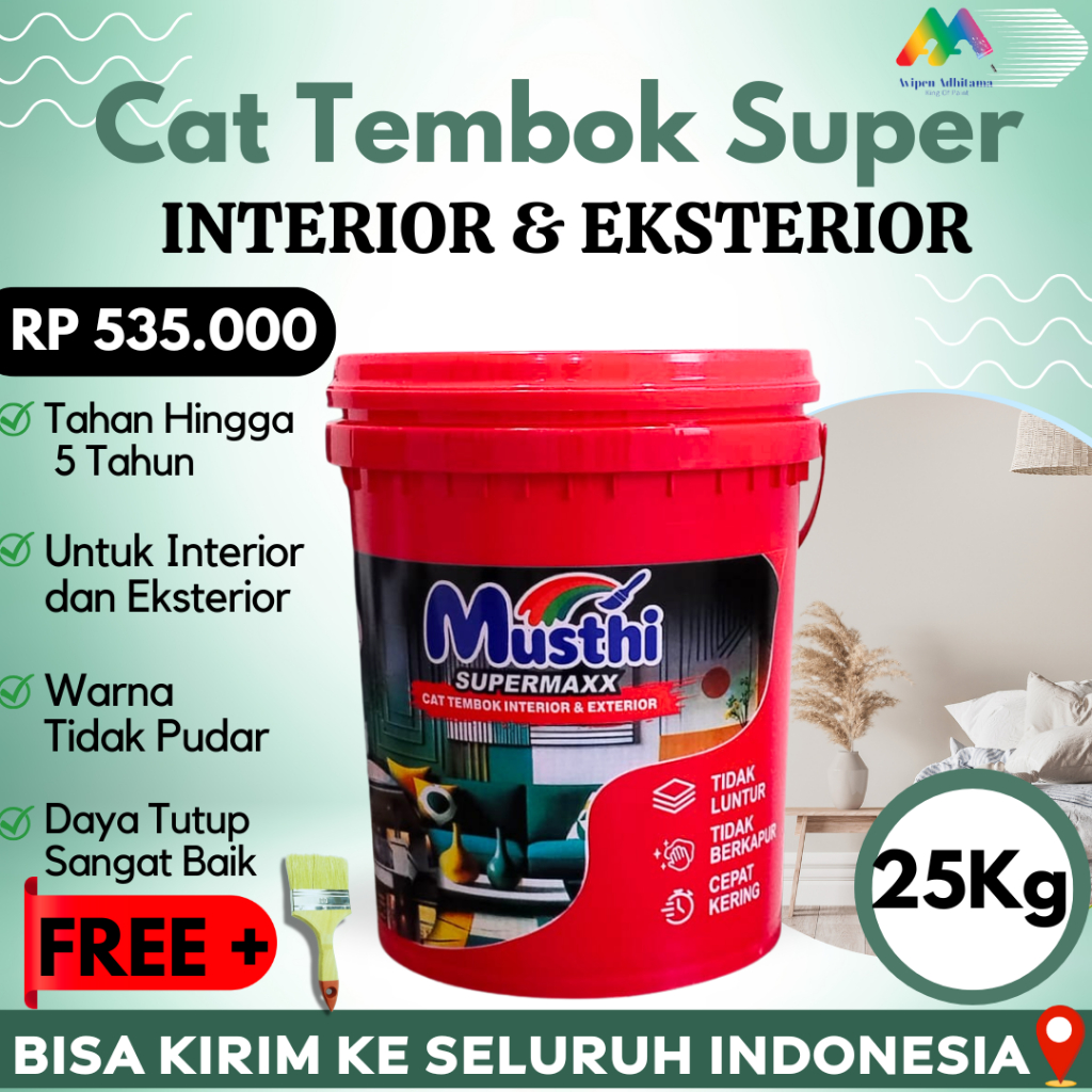 Cat Tembok Dinding Interior Eksterior Rumah Kualitas Super Musthi Paint 25 Kg