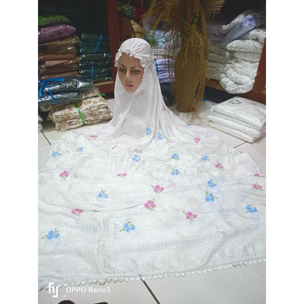 mukena terusan sutra blitz bordir tabur bunga