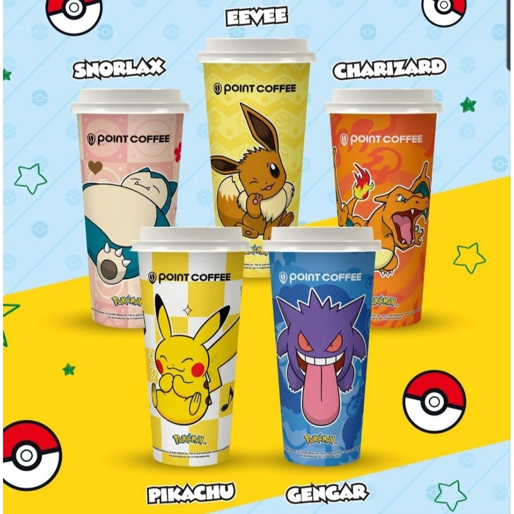 OFFICIAL Pokemon Point Coffee Indomaret PIKACHU SNORLAX GENGAR CHARIZARD EEVEE Character CUP Gelas K