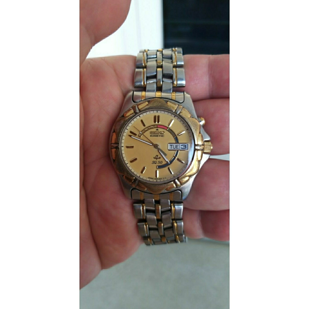 Jam tangan Seiko Kinetic SQ 50 Lumibrite/All Original/37mm/ Two tone/Unisex/Good Condition