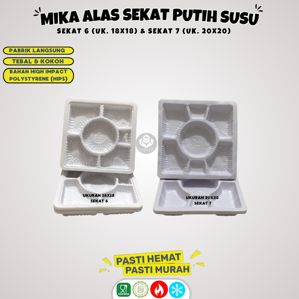 (100 Pcs) Mika Sekat Nasi Putih Susu / Mika Nasi Sekat 6 18x18 / Mika Box Kardus Tray Nasi Kotak Sek