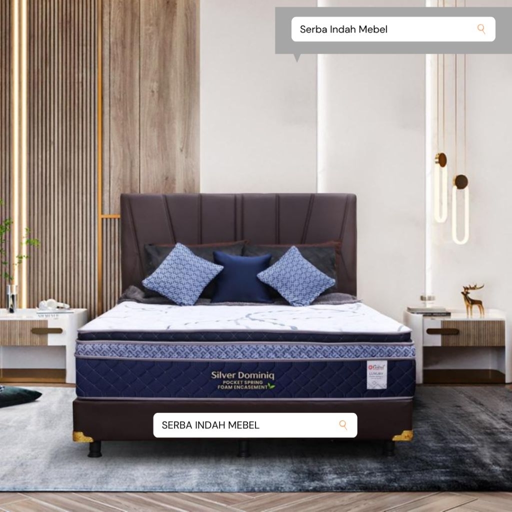 Bedset central spring bed dominiq pillowtop plushtop matras murah tempat tidur kasur mewah putih cok