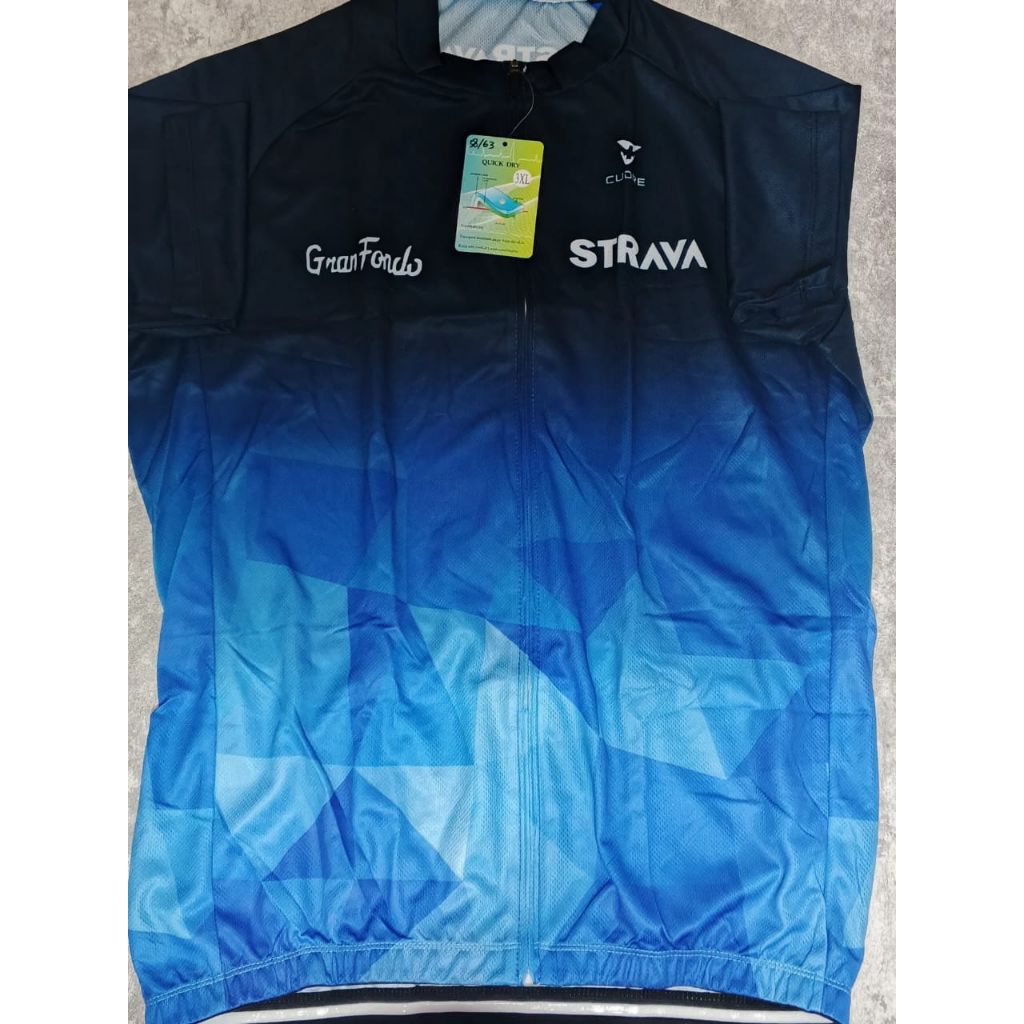 Jersey Sepeda Strava Biru Motif Hitam