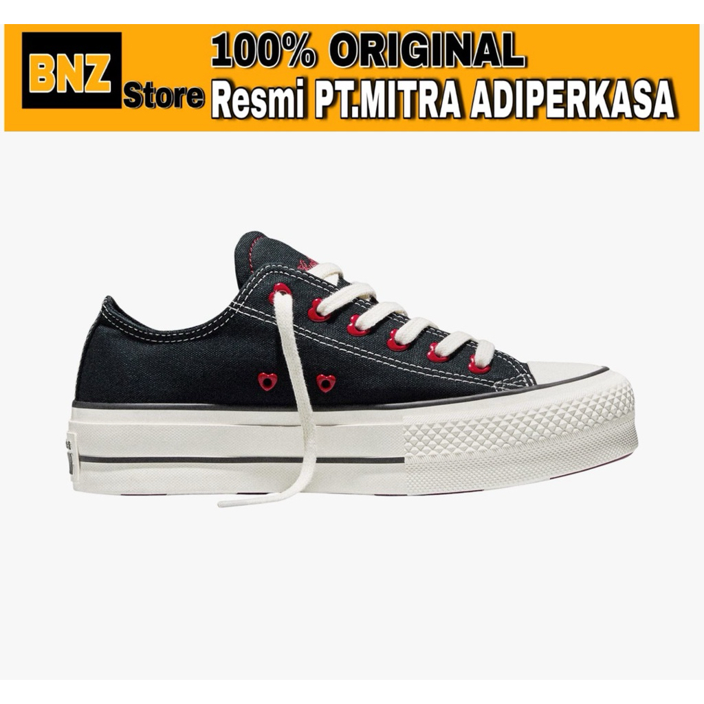 Sepatu Sneakers Wanita Converse CTAS Lift Platform Ox Black Egret/Days Ahead