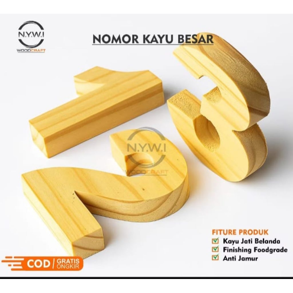 (15cm) Ukiran angka nomor kayu timbul jati Belanda untuk dekorasi nomor rumah