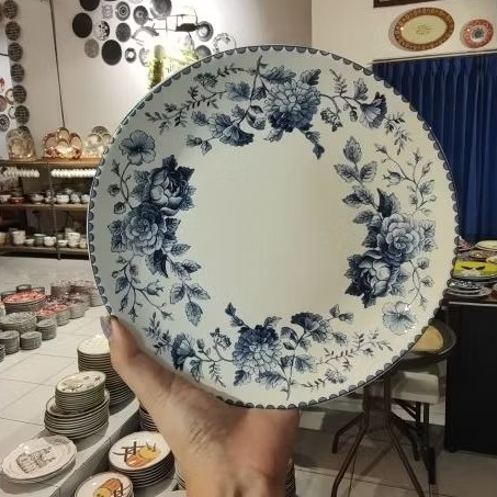 Piring Keramik Biru Putih/Pajangan Dinding Klasik/FREE KAWAT GANTUNG