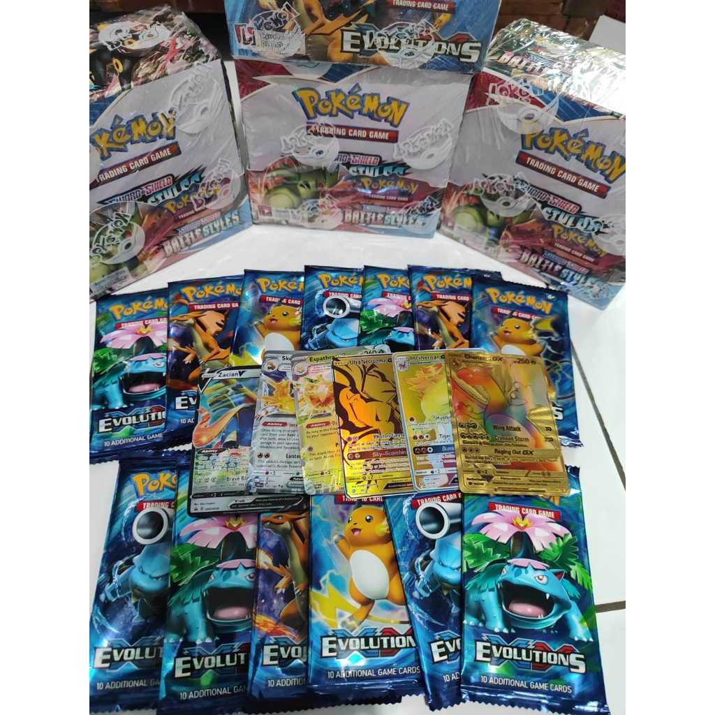 MAINAN ANAK KARTU POKEMON 1 KERTU EMAS MIKA AKRILIK + 5 PCS FULL HOLOGRAM