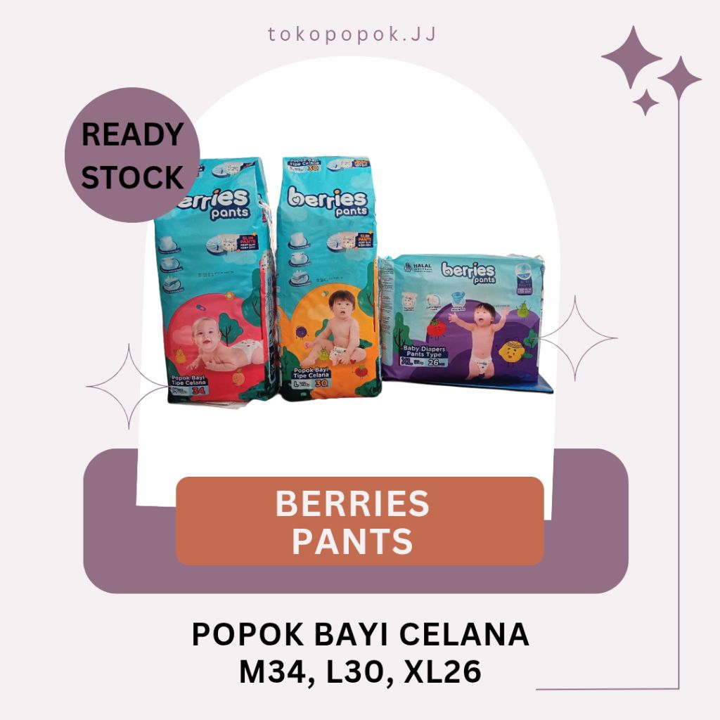 Berries Pants. Popok Bayi Celana Berries. Popok Berries. M34, L30, XL26.
